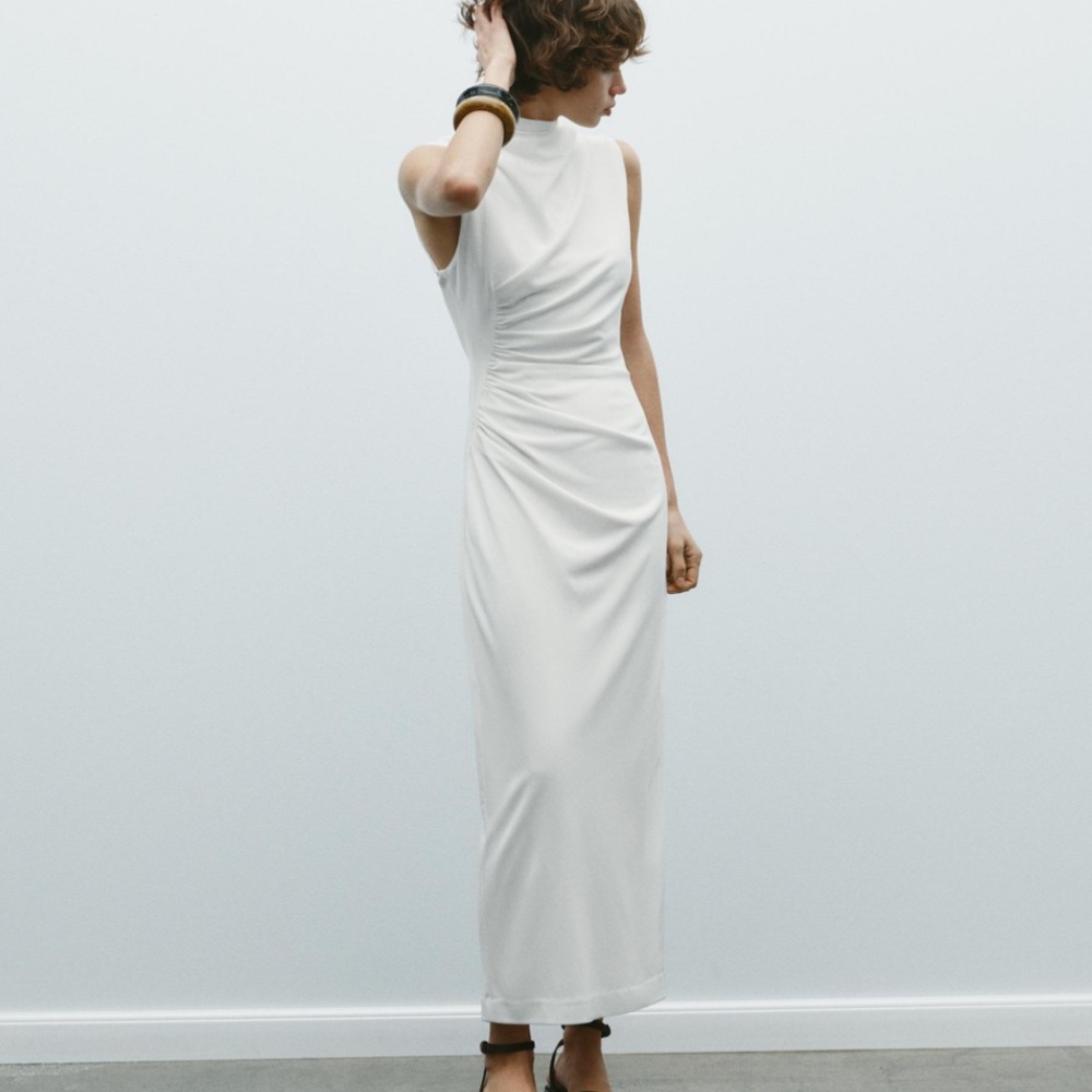 Zara NEW draped midi dress white 4772/345